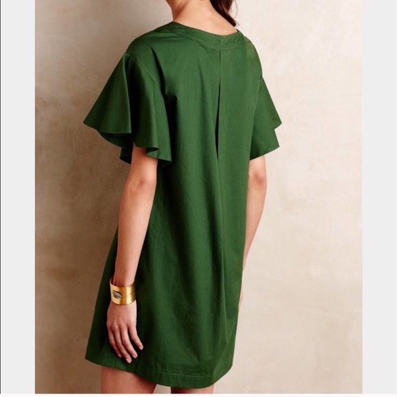 Anthropologie Green Flutter Sleeve Short Dress M - Picture 2 of 8